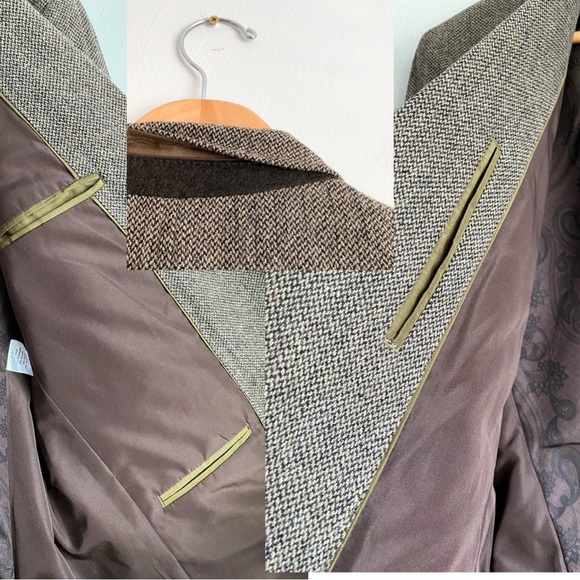 Joseph Abboud Tweed Herringbone Wool Blazer Sport Coat Jacket Brown Elbow Patch - Picture 10 of 12